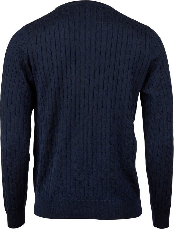 Stenströms Crew neck cable merino Navy