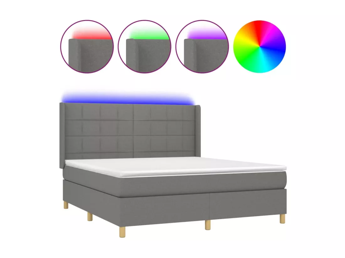 Sommier tapissier et matelas et LED Gris foncé 180x200 cm Tissu