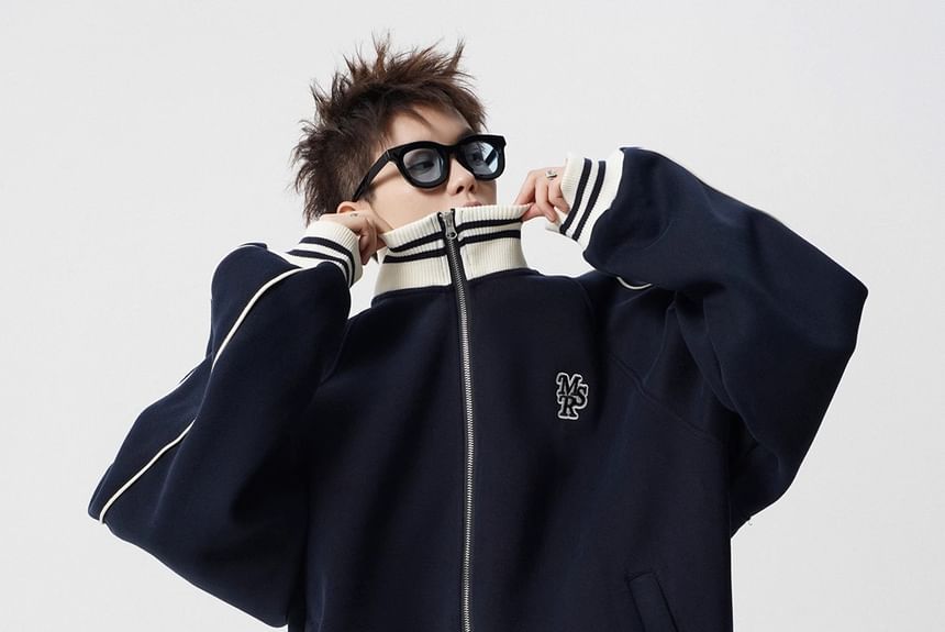 Neonity Wear - Gestreept baseballjack met coltrui en rits