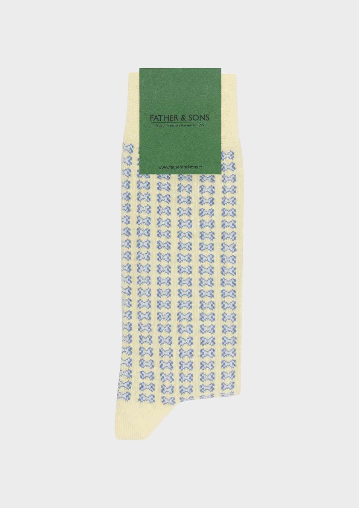 Chaussettes en coton bio mélangé jaune à motif fantaisie bleu azur et bleu ciel