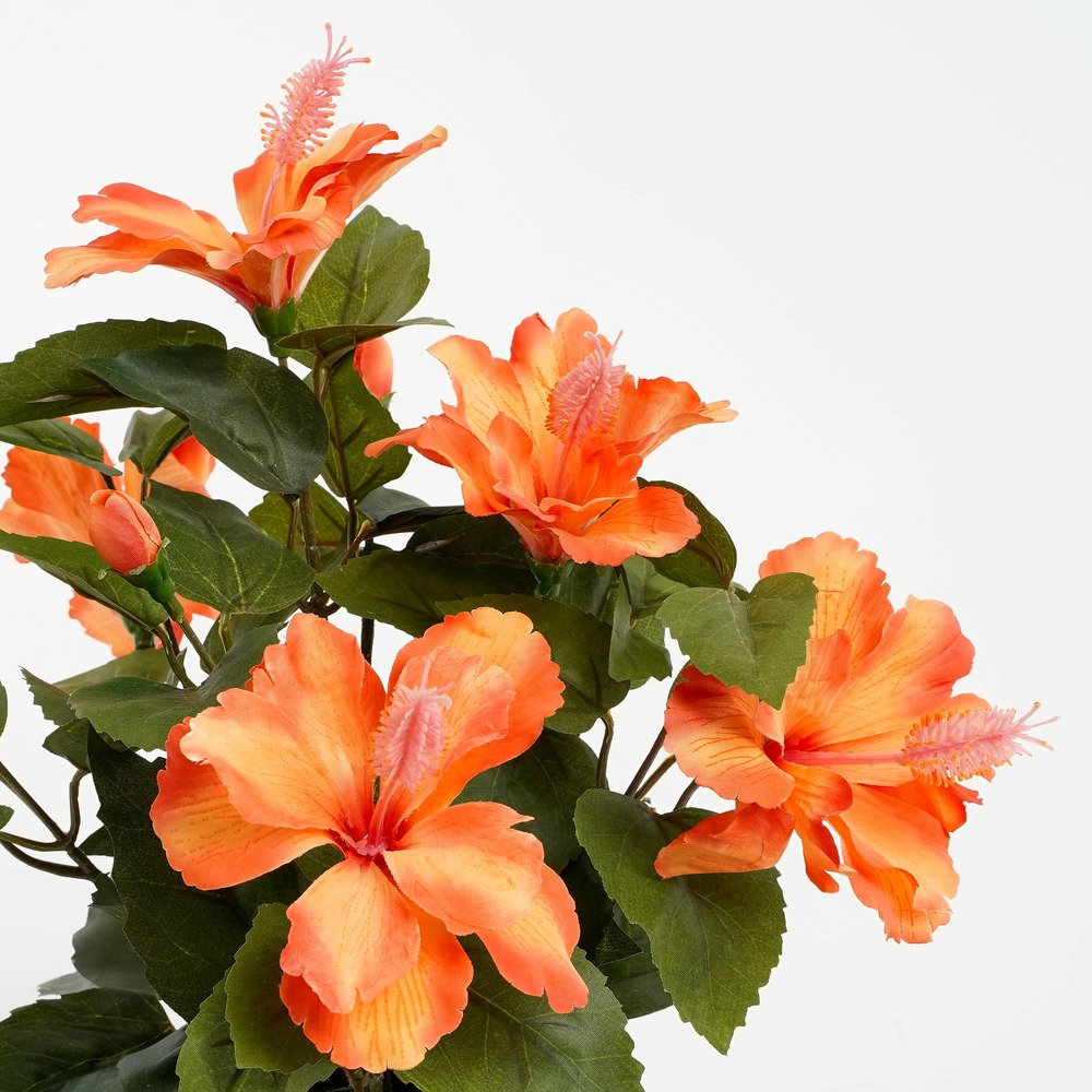 Mica decorations - hibiscus artificielle orange en pot h40