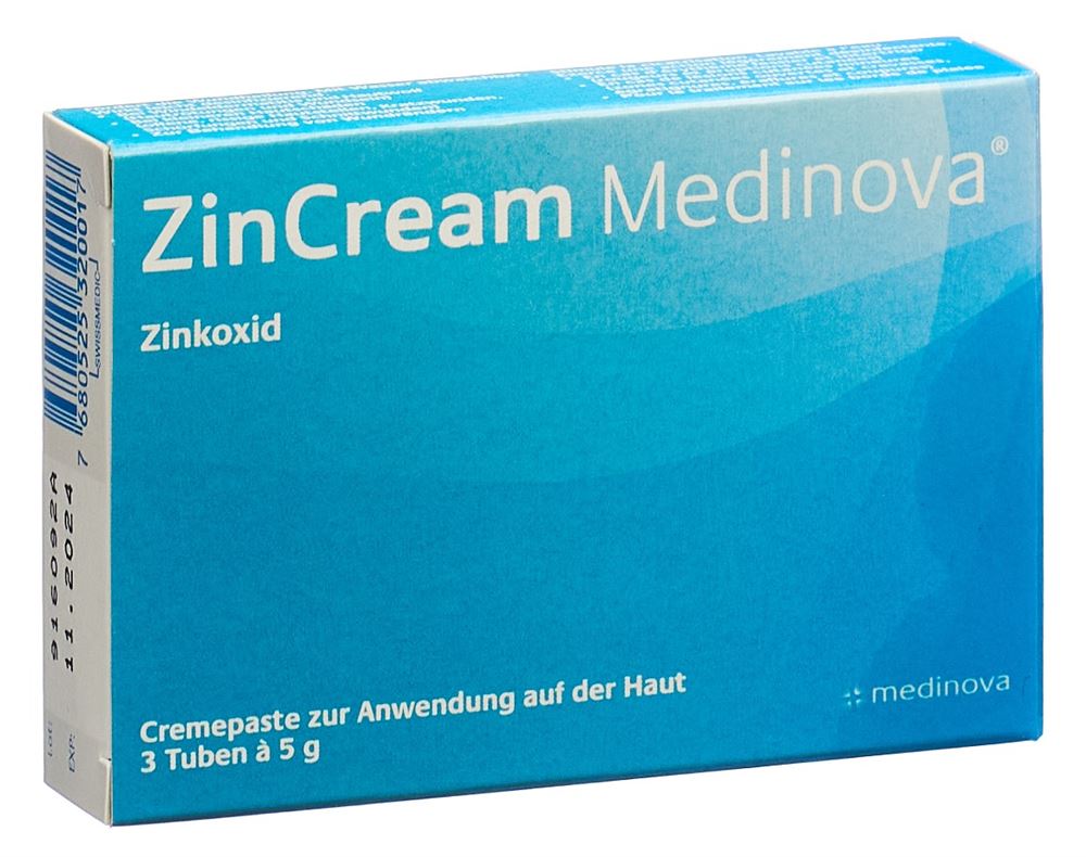 ZINCREAM Medinova<br>3 × 5 g, Tube, Paste zur Anwendung auf der Haut