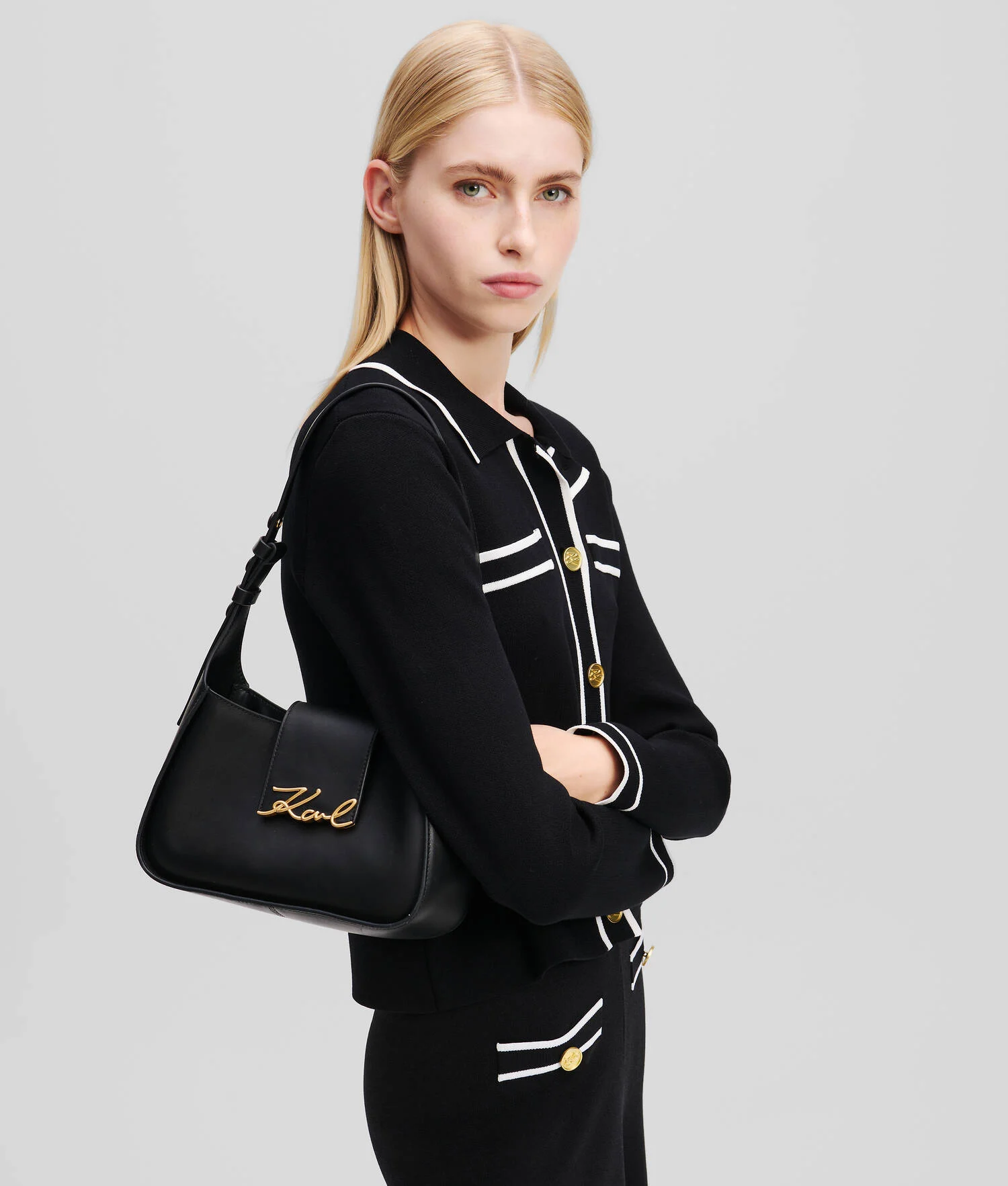 PETIT SAC PORTÉ ÉPAULE K/SIGNATURE - Noir/Or