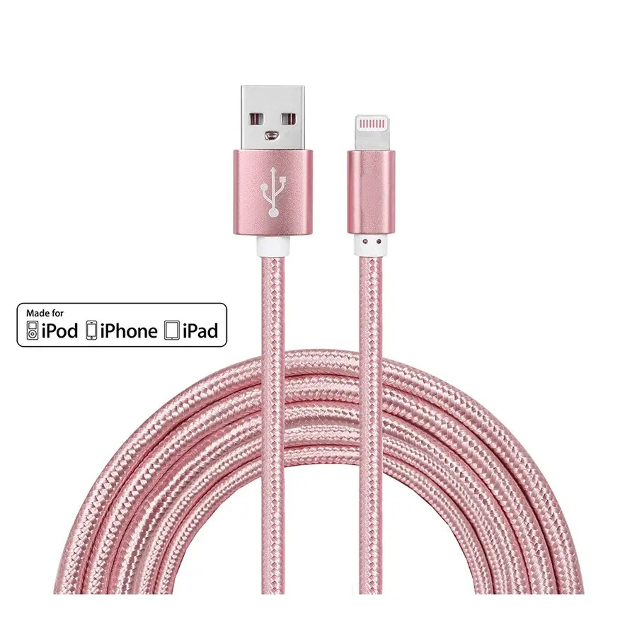 (3m) 2.4A MFi Lightning USB Schnellladekabel Datenkabel Nylon - Roségold