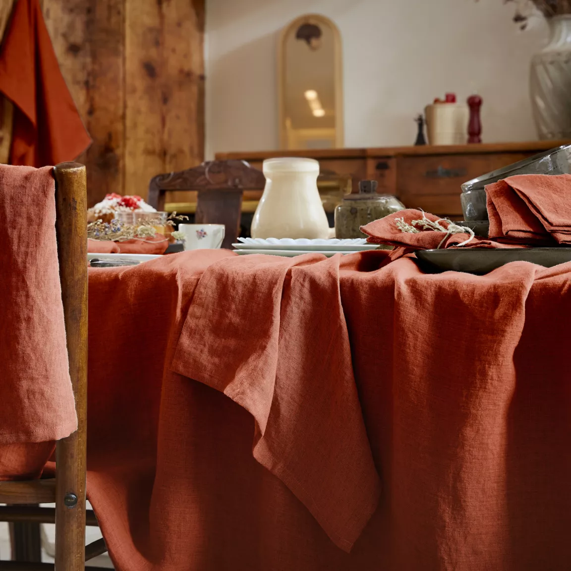 Lot de 3 serviettes lin lavé (40 x 40 cm) Louise Terracotta
