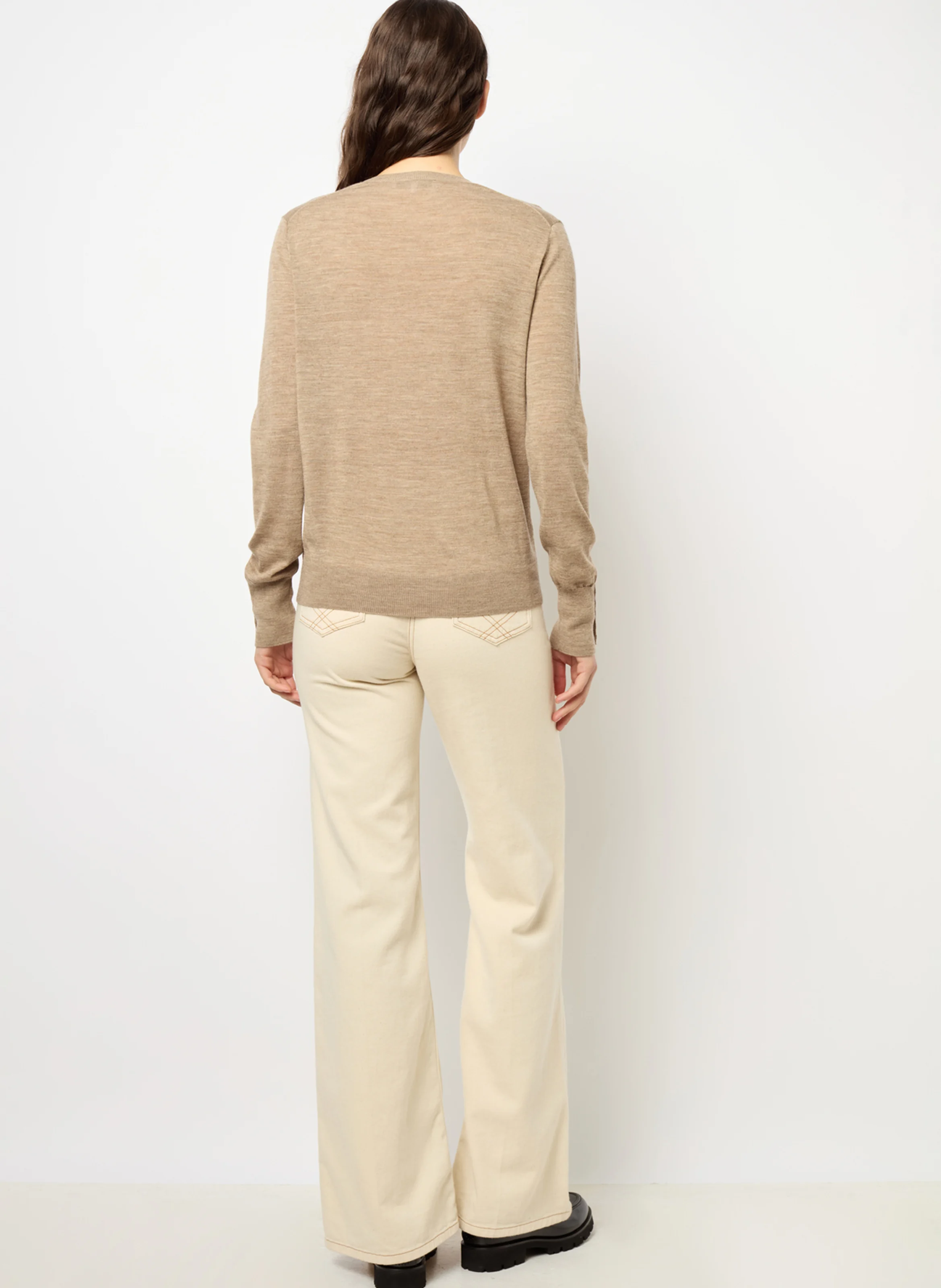 JADE - Pull col V en laine | Beige