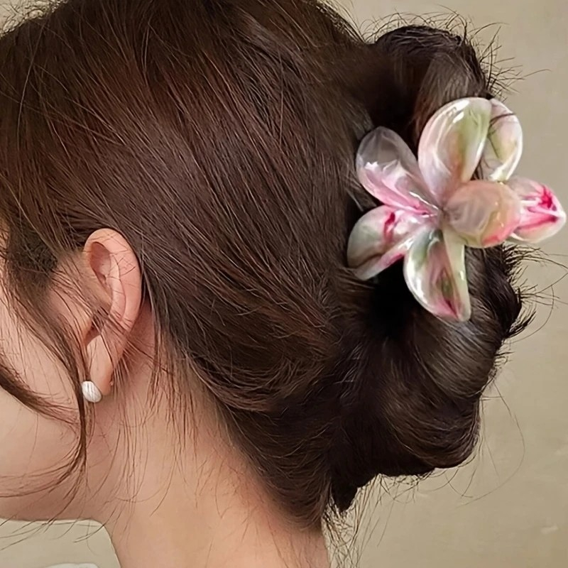 (8cm) Haarspange Klammer Krallen Clip Marble Haar Accessoire Blume - Grün