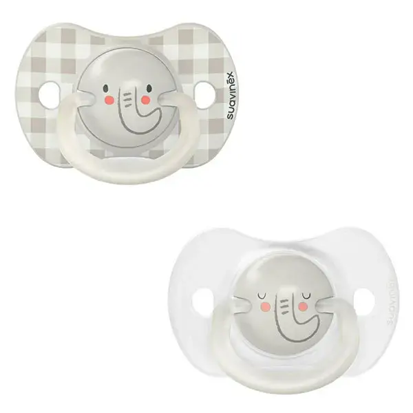 Suavinex Lot de 2 Sucettes Phosphorescentes Sx Pro 0/6 mois Night&Day Elephant