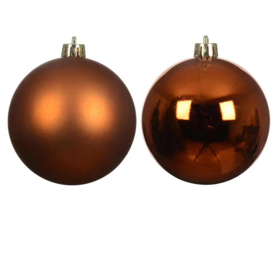 Decoris kerstballen - 12x st - 6 cm - koper/cognac bruin