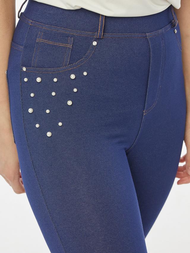 Jeansleggings mit Perlendetails
