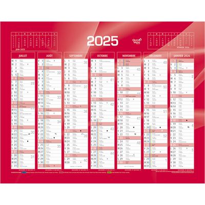 Quo Vadis - Calendrier bancaire 7 mois par face - 33,5 x 43 cm - rouge