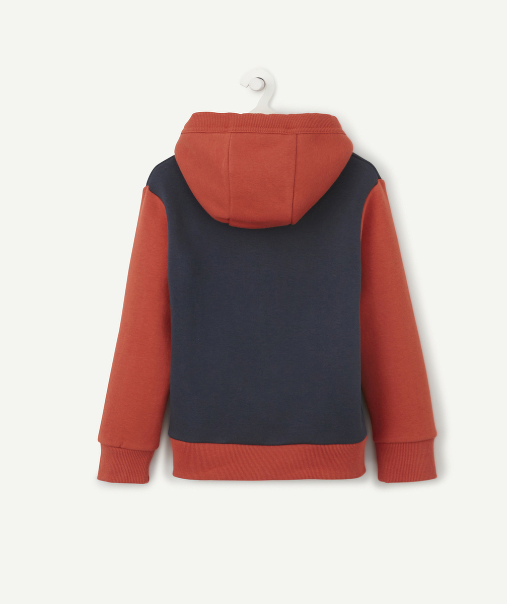 SWEAT À CAPUCHE GARÇON ROUGE ET BLEU MARINE