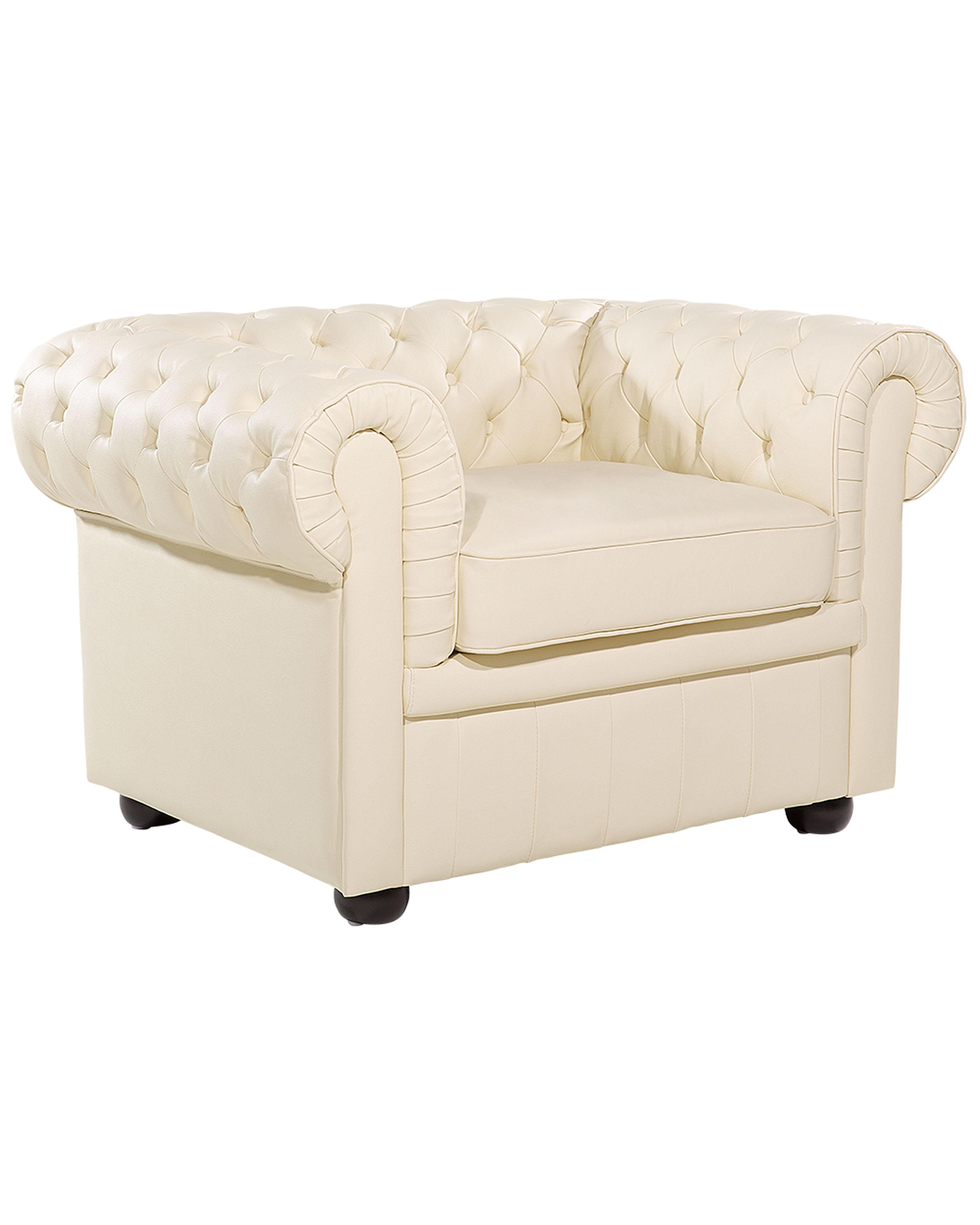 Fauteuil CHESTERFIELD Leer Lichtbeige
