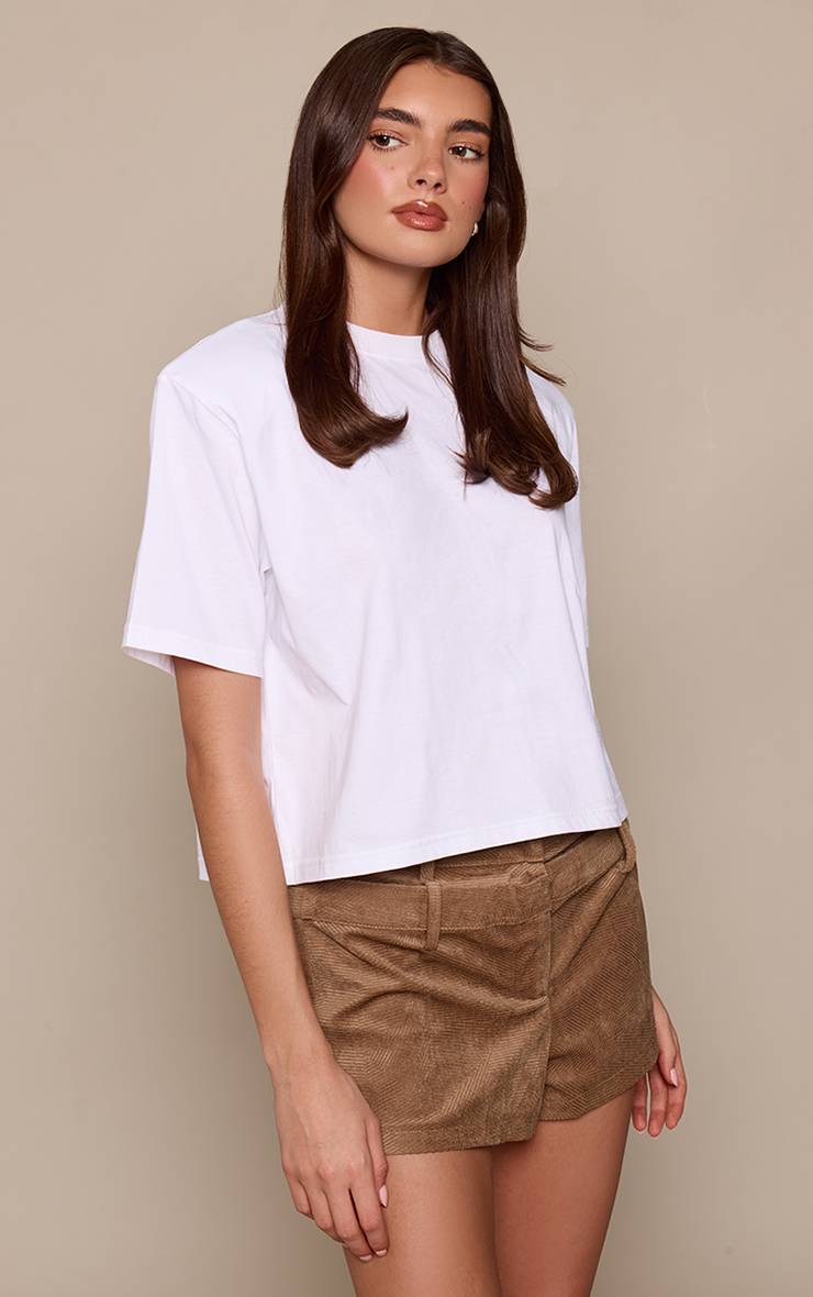 Marron Short Taille Haute Double En Velours Côtelé