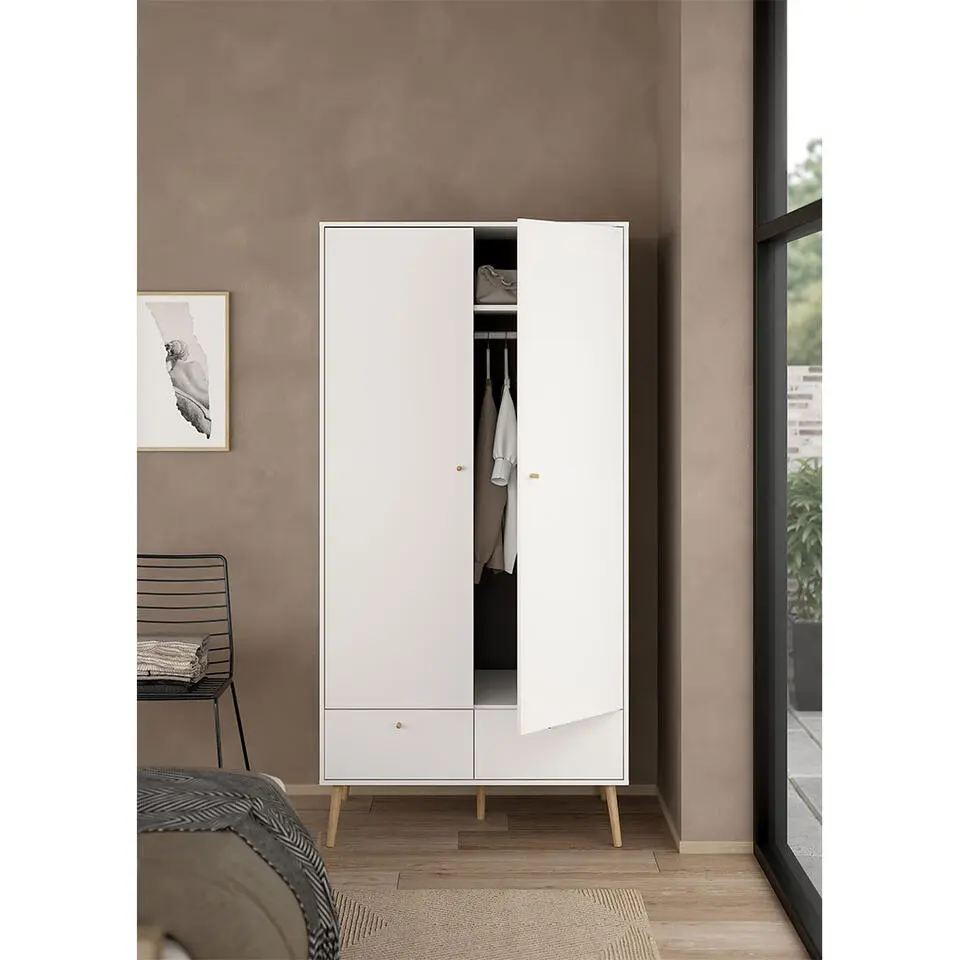 Hioshop Bodo kledingkast 200x99x58cm- 2 deuren- 2 lades wit