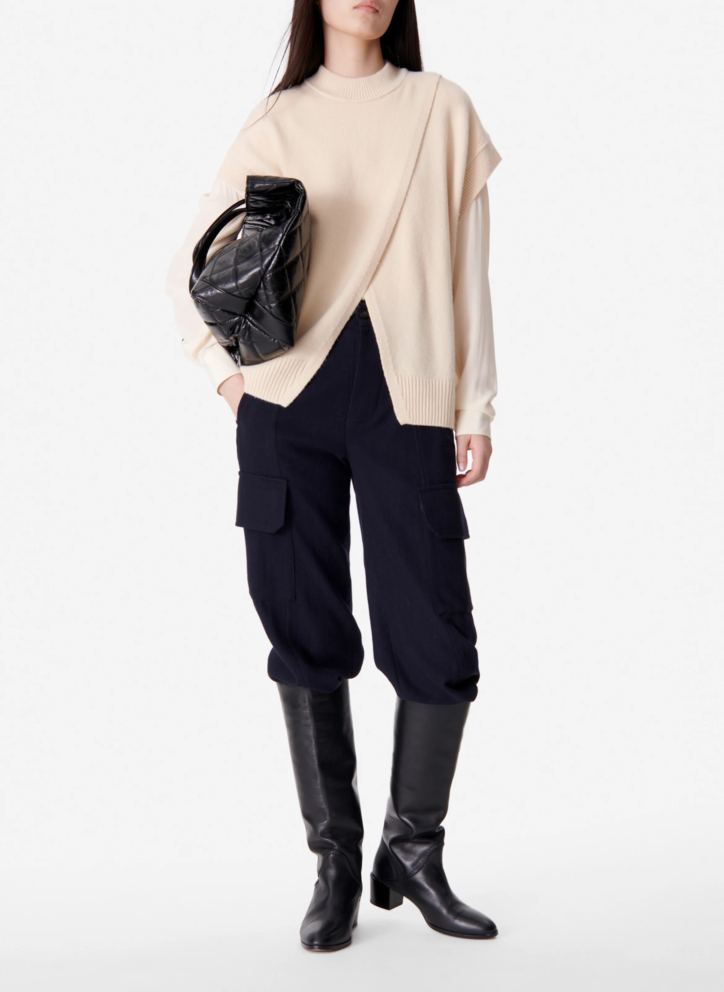 BELINA - Pull col rond ample en laine | Blanc