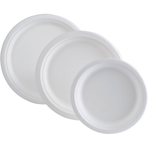 Assiette en canne à sucre Ø 23 cm, blanche - Lot de 50