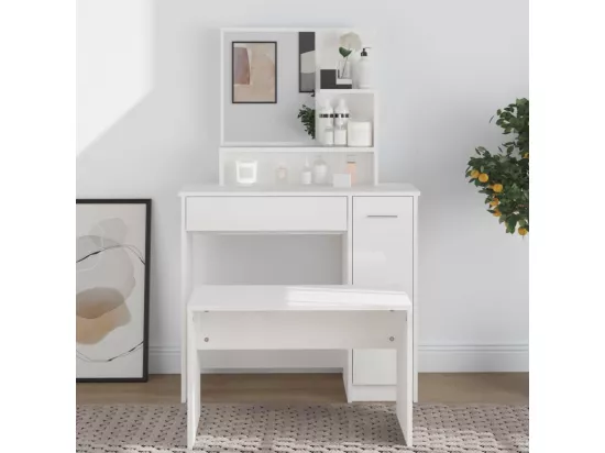 Coiffeuse avec miroir blanc brillant 86,5x35x136 cm