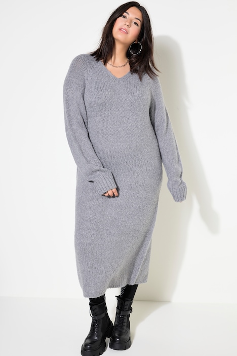 Strickkleid, Loose Fit, Midikleid, V-Ausschnitt