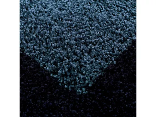 Tapis poils longs shaggy Ø200cm rond tissé bleu et bleu foncé motif simple