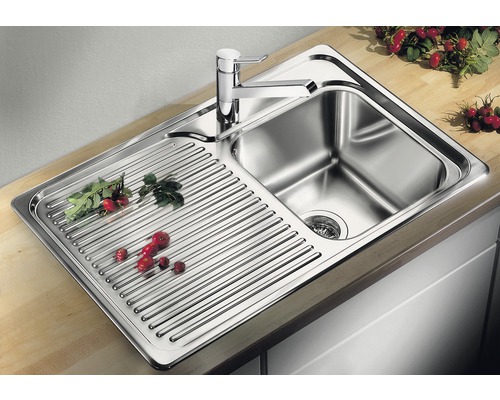 Blanco CLASSIC 40 S spoelbak, 780 x 510 mm, roestvrij staal, satijnen afwerking, 511124, kom rechts, met afdruiprek