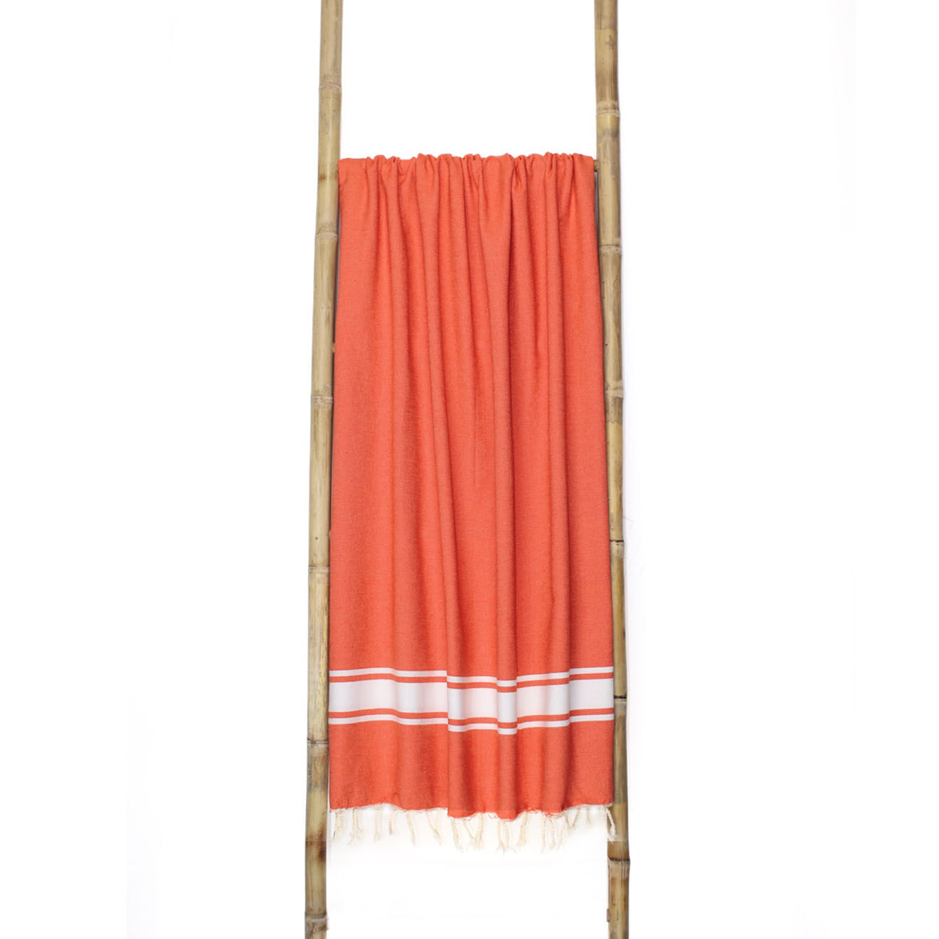 Febronie Fouta Famiglia XXL St Tropez Rayure Classique orange corail - 200x200 cm