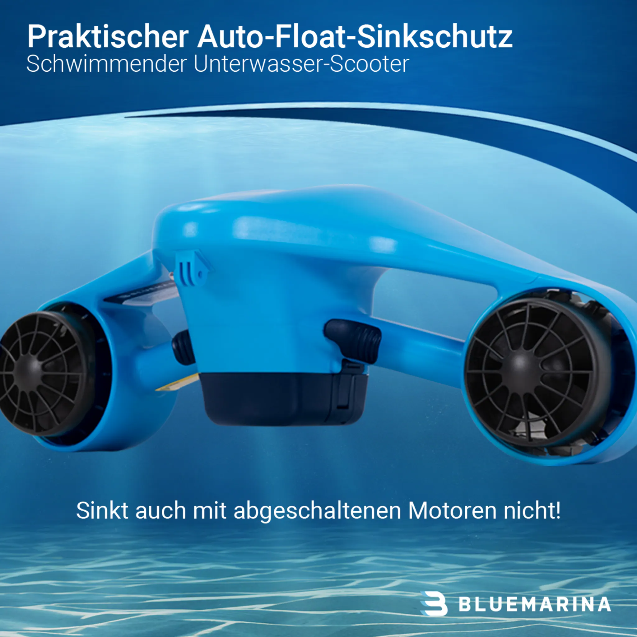 Bluemarina Tauchscooter Orca, Seascooter mit 3 Geschwindigkeiten, 30 Meter Tauchtiefe, 2 x 500 Watt