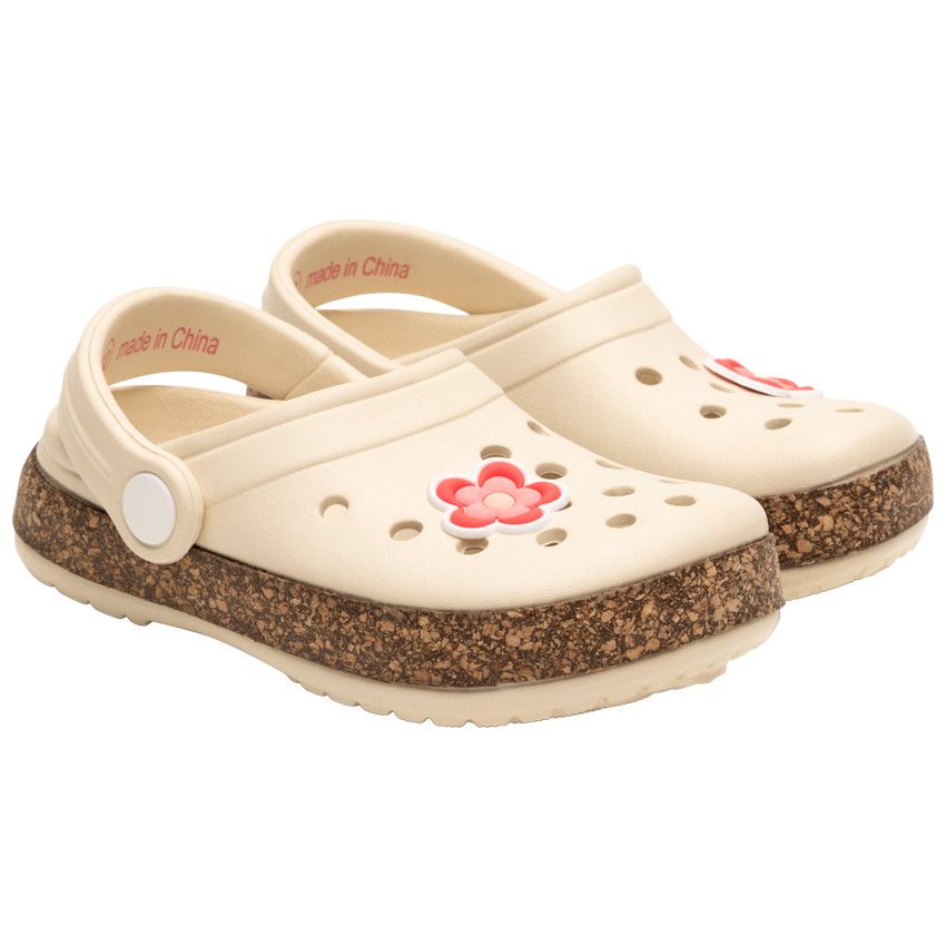 Sabots avec badge fleur et lanière pour bébé fille - Ecru