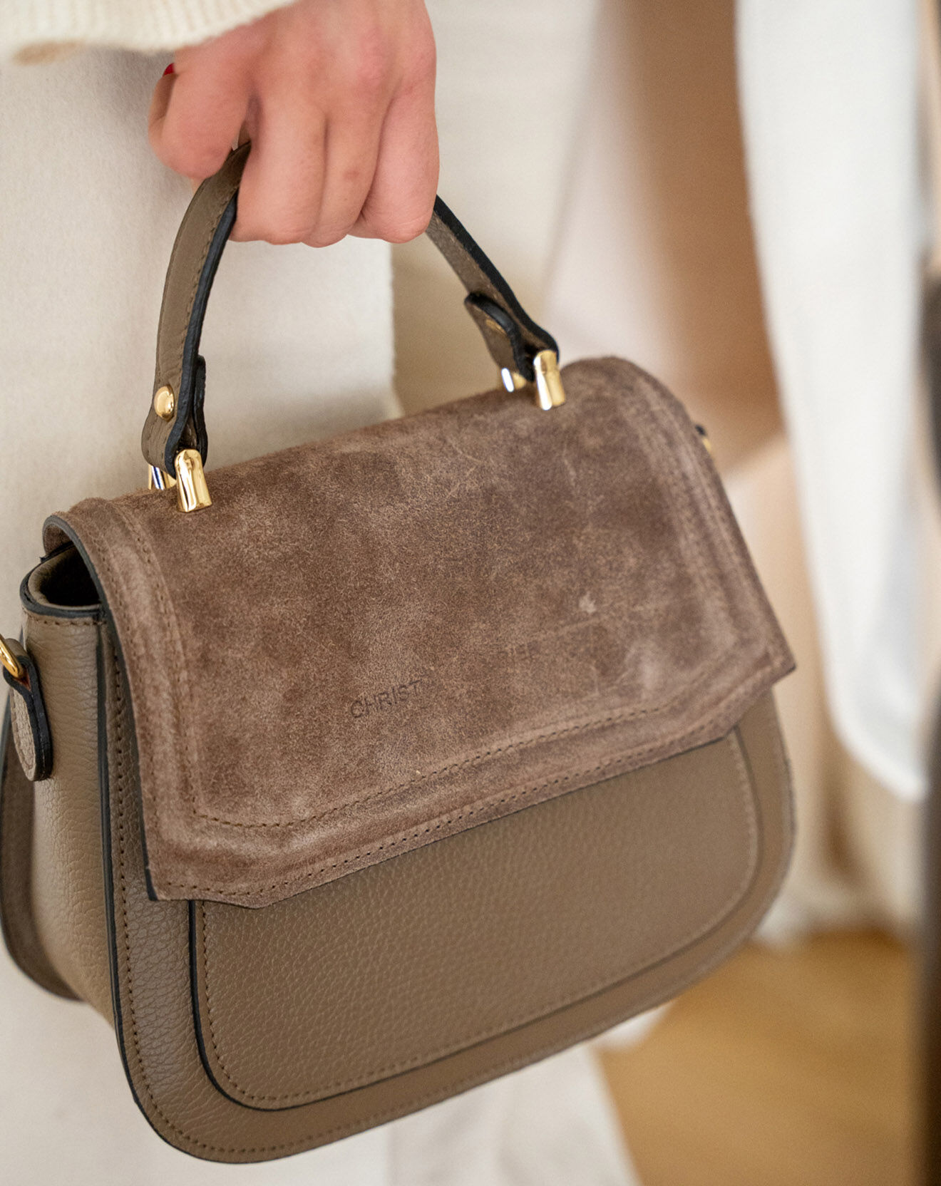 Christian Laurier Sac à main en Cuir Lali taupe  - 23x20x11 cm