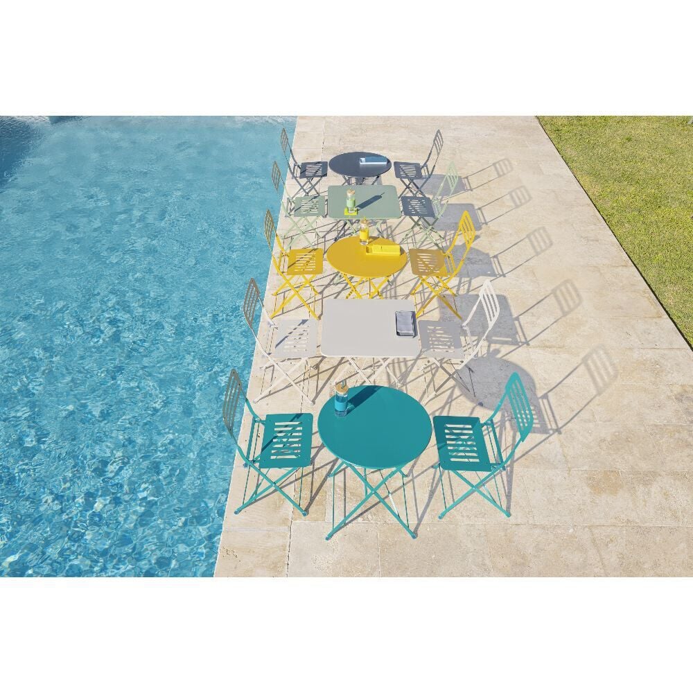 Table de jardin ronde Rio pliante métal bleu Ø60cmxH70cm