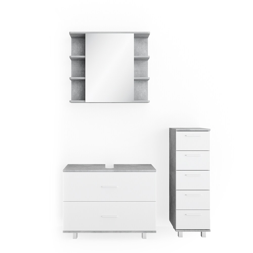 VICCO Badmöbel Set ILIAS Weiß Beton Spiegel Kommode Unterschrank Badschrank