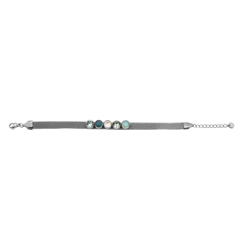Bracelet en acier argenté orné de cristaux Swarovski avec pierres Crystal vert et gris