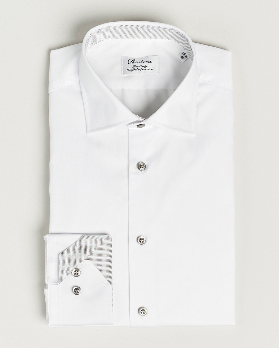 Stenströms Fitted Body Contrast Cotton Twill Shirt White