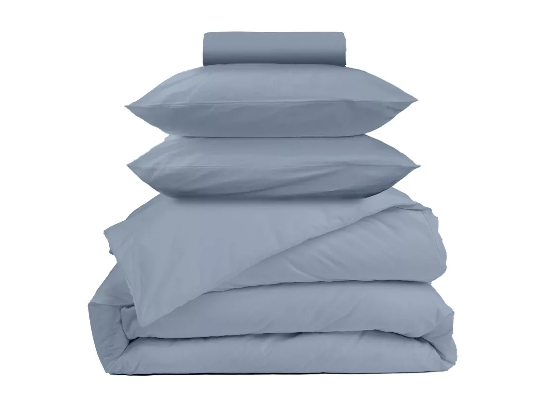 Parure - Draps Housse 180x200cm, Housse de couette 240x260cm, Taie d'Oreillers 65x65cm - Bleu