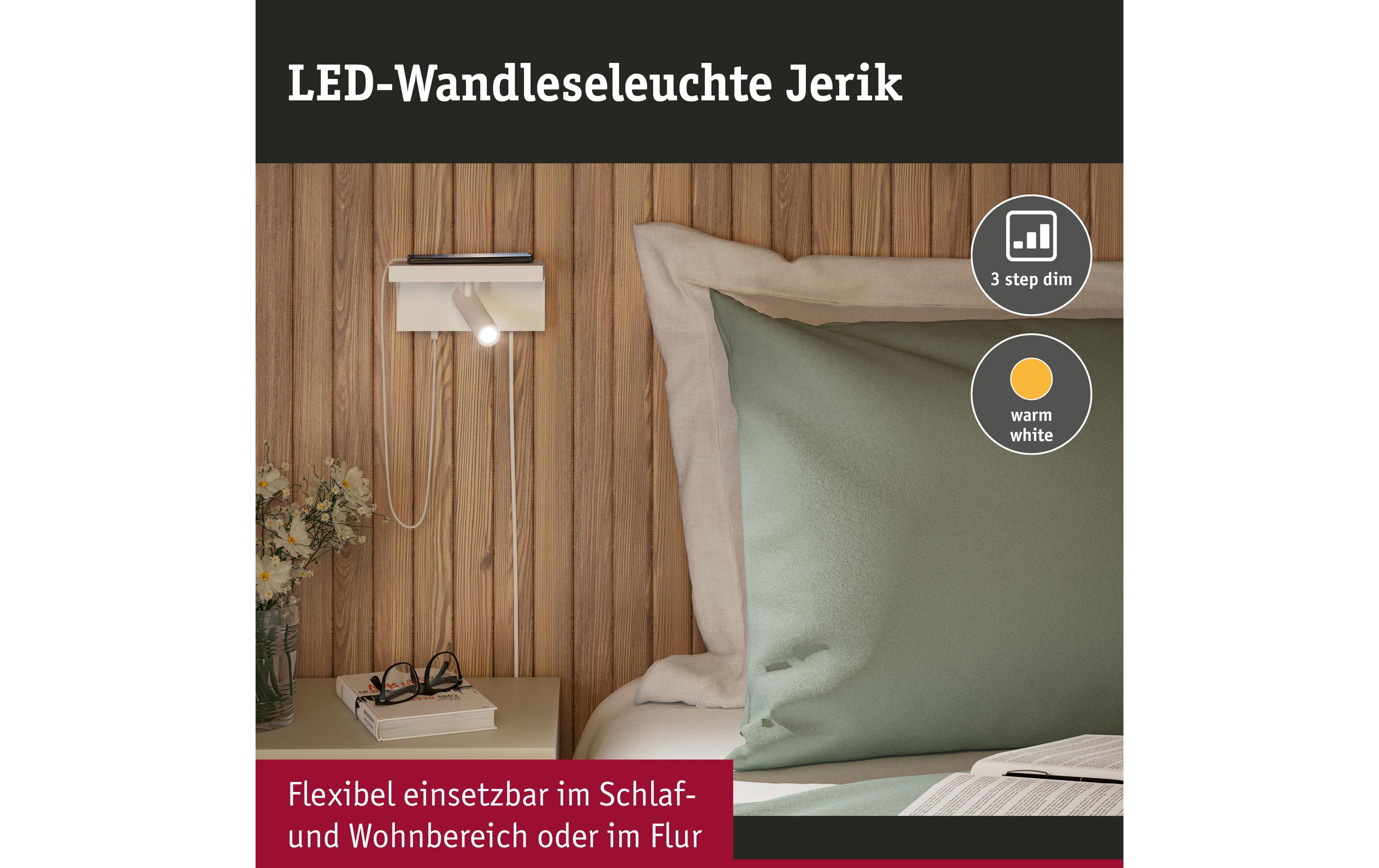 Wandleuchte 3-Step-Dim Jerik USB C WeissDimmbare LED Wandleseleuchte