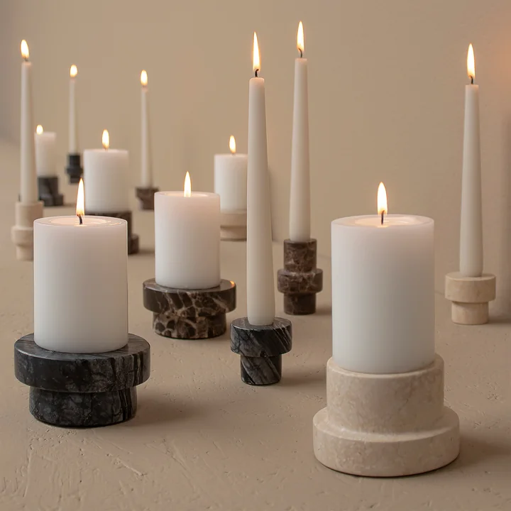 Mette Ditmer - Marble Kerzenhalter, low, schwarz / grau