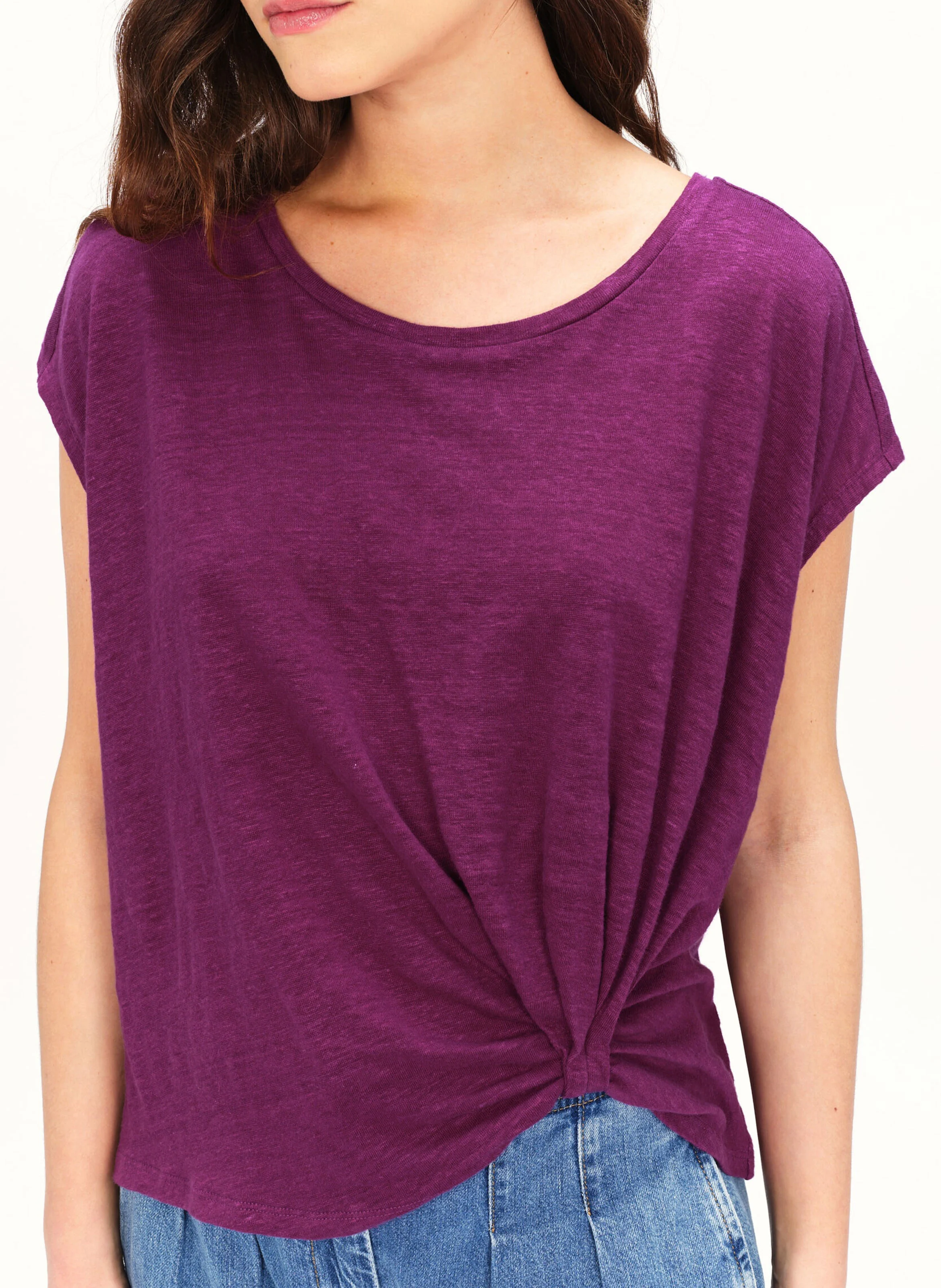 TIMEO - Tee-shirt oversize col rond en lin | Violet