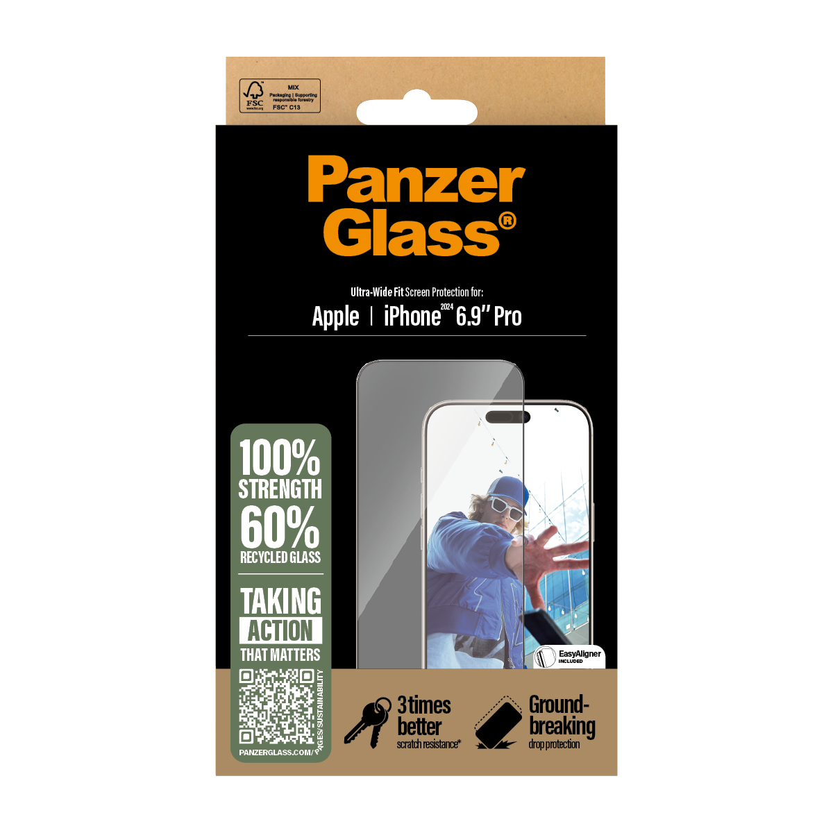 iPhone 16 Pro Max Antibakterielles Ultra Wide Fit Panzer Glas Displayschutz Case Friendly (2864)