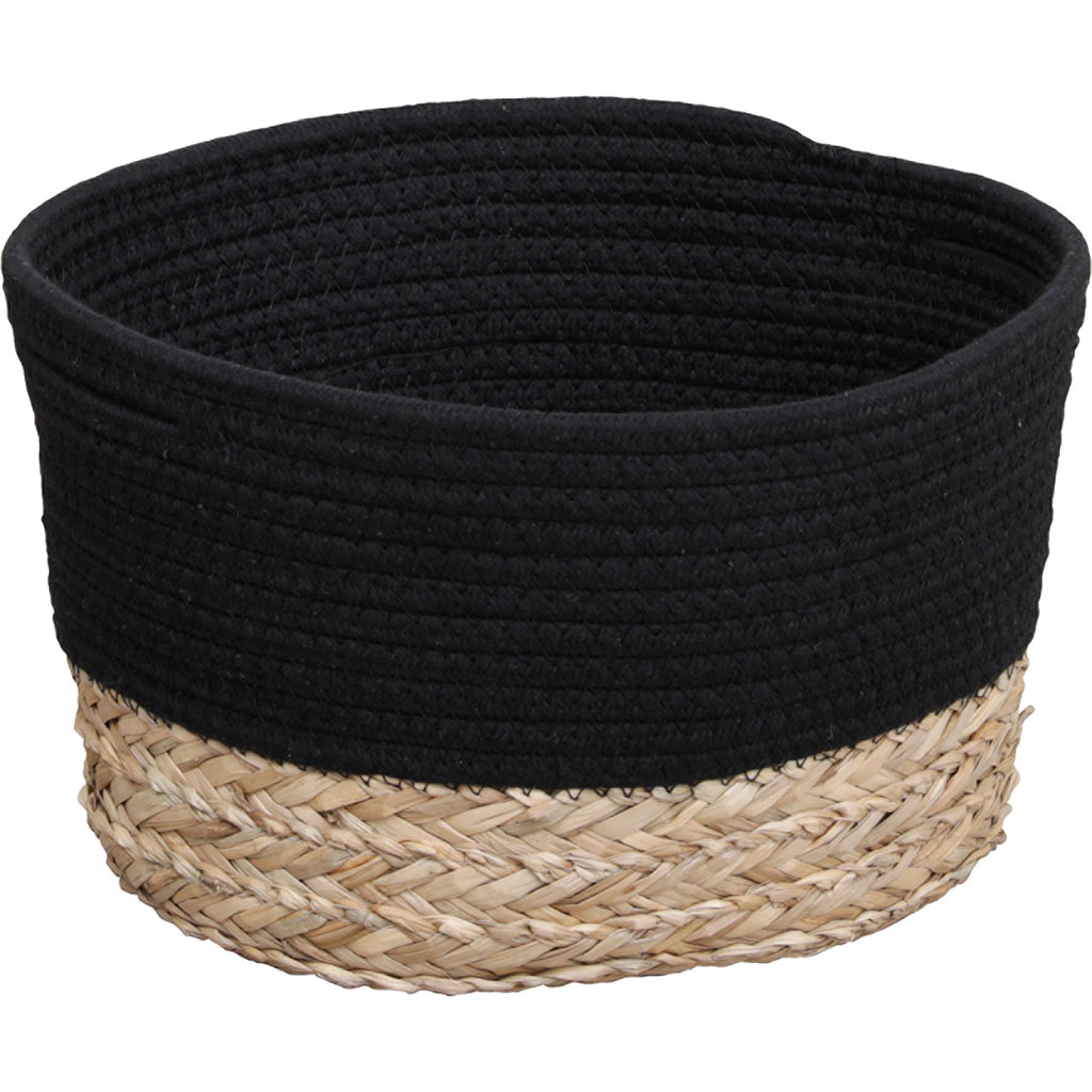 Panière ovale coton végétal noir naturel 30x17x22cm