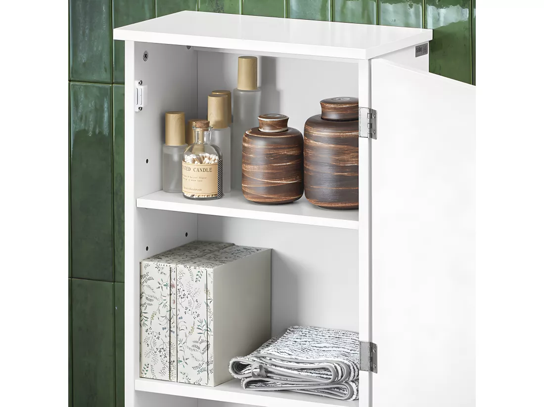 SoBuy BZR25-W Meuble Haut Armoire Suspendue de Toilettes Placard Mural avec Porte pour Salle de Bain Armoire à Pharmacie avec étagères