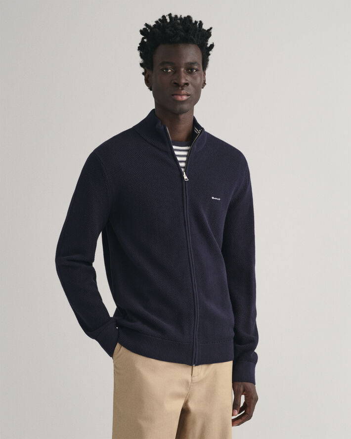 Gant COTTON PIQUE ZIP CARDIGAN Evening blue