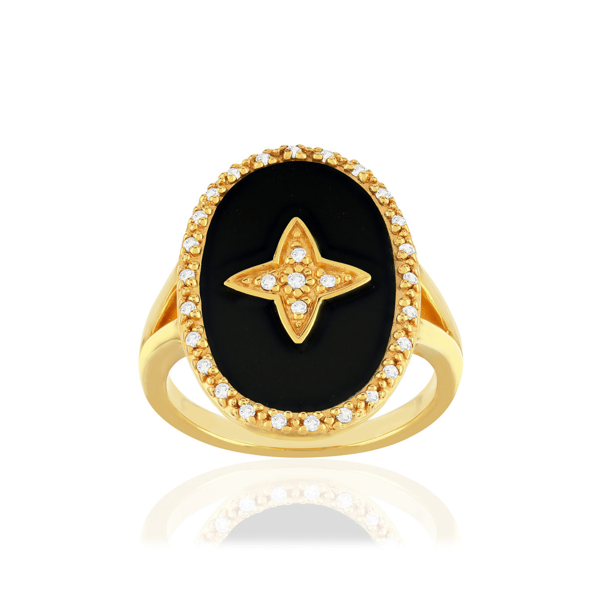 Bague plaqué or zirconias résine