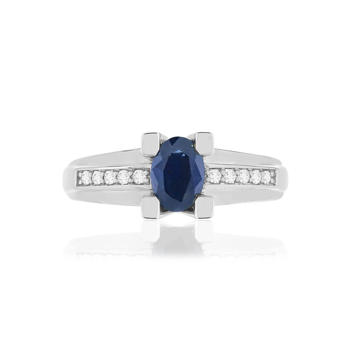 Bague VAN BRILL or blanc 750, saphir, diamants.