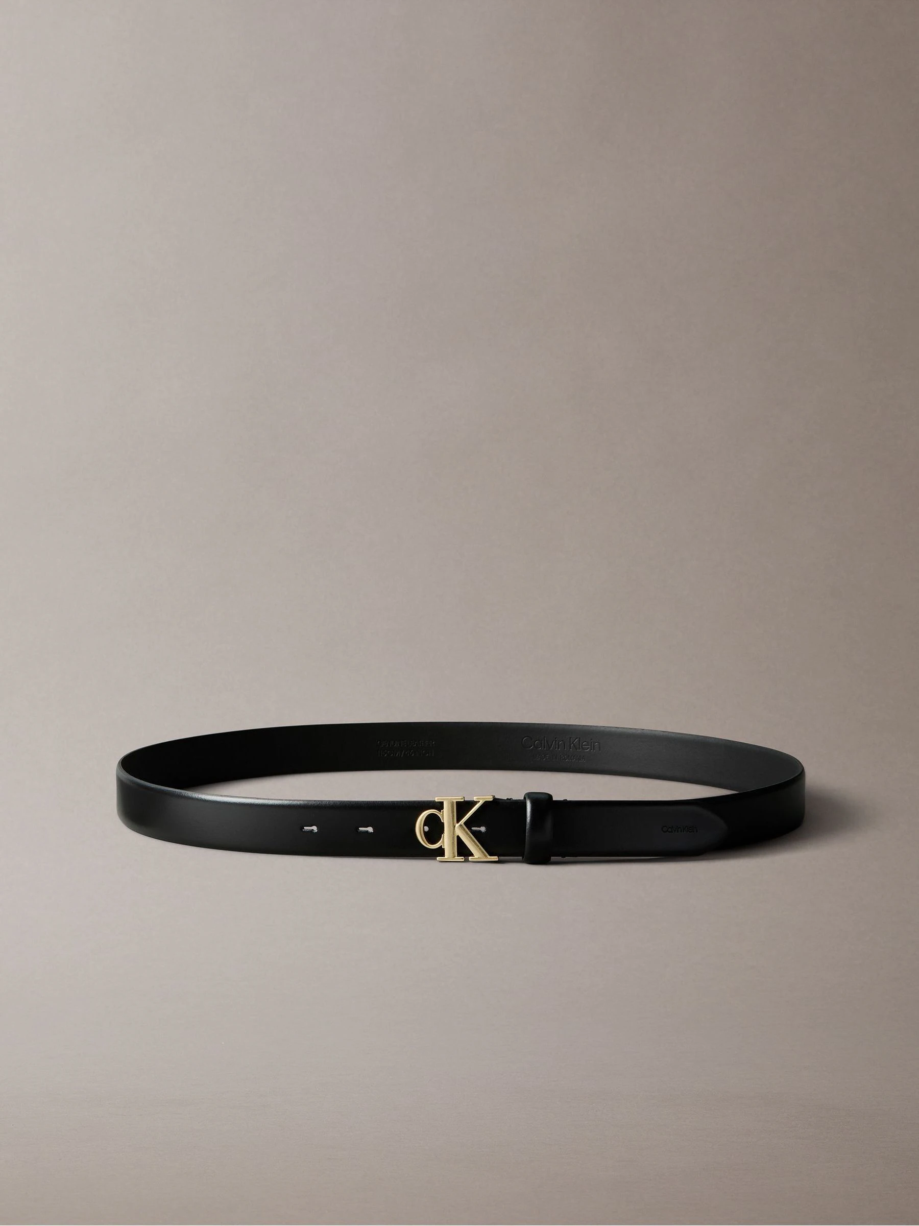 Zwart - Calvin Klein Full Grain Leather Logo Belt