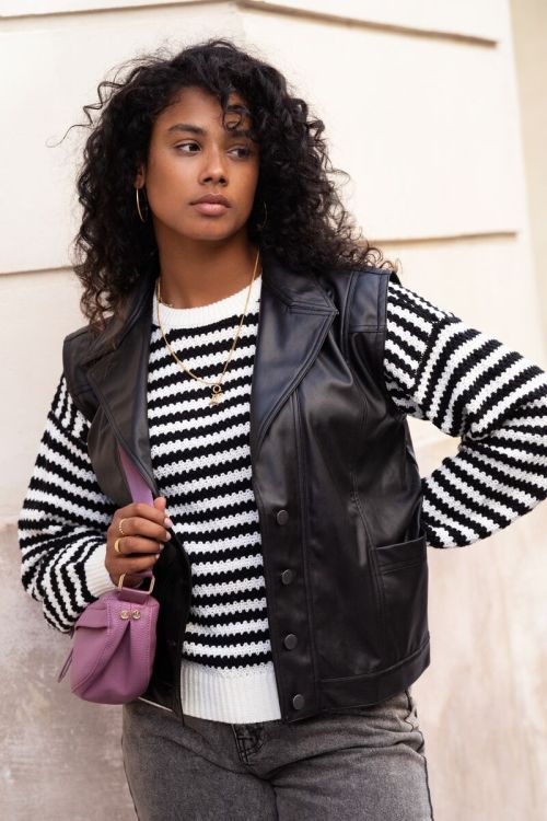Zwarte leatherlook gilet oversized