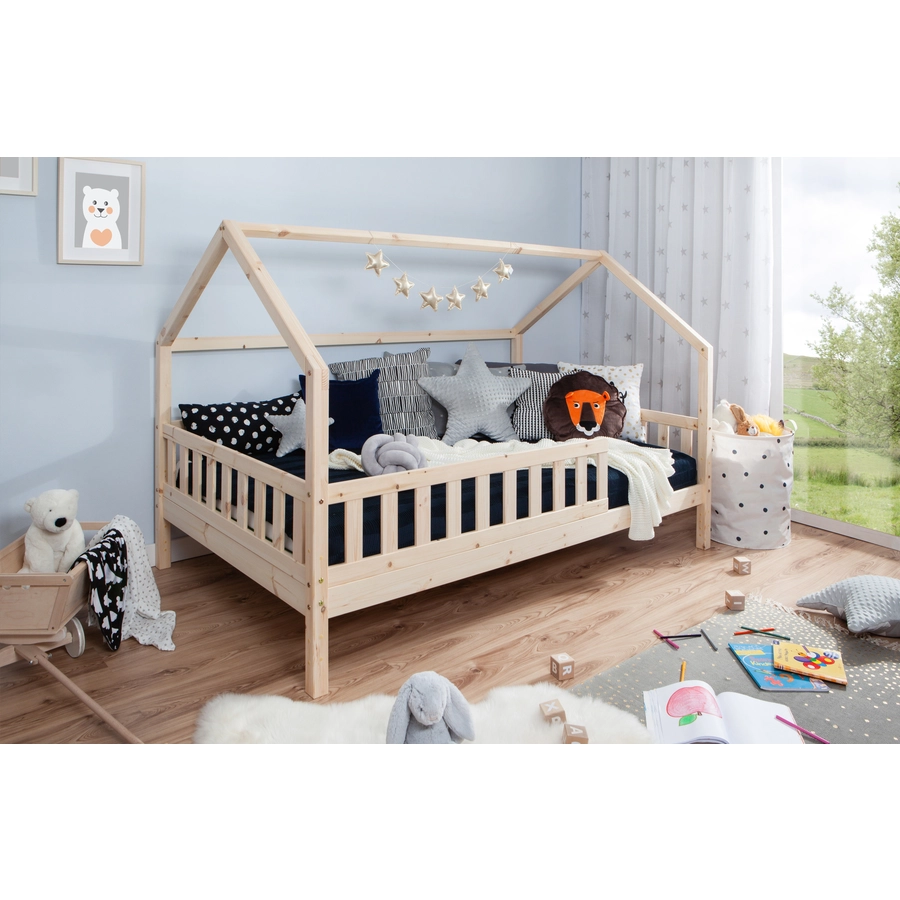 TICAA Kinderbett Hausbett Kay 100x200 Kiefer natur Natur