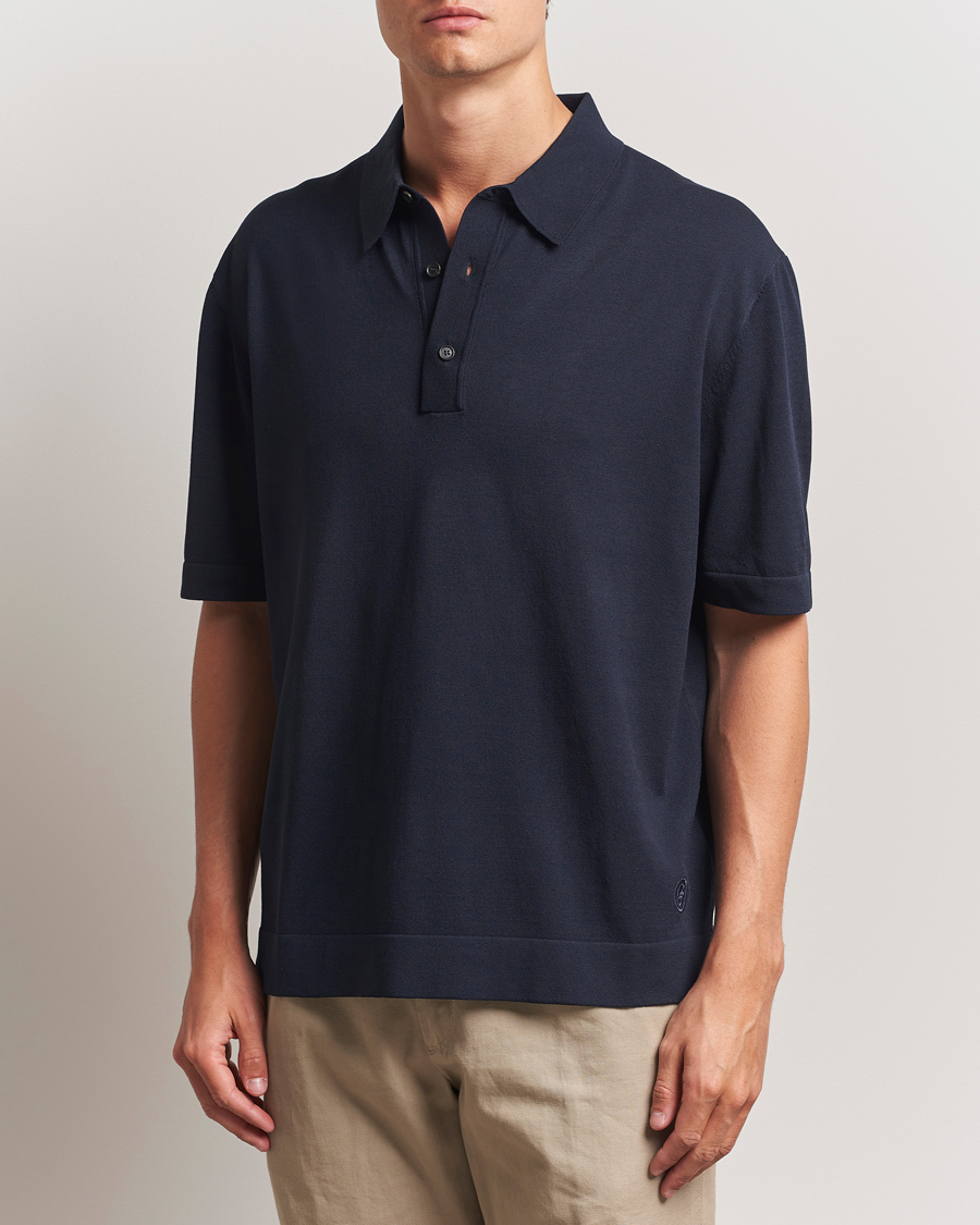 BOSS BLACK Jervasoni Cotton/Silk Knitted Polo Dark Blue