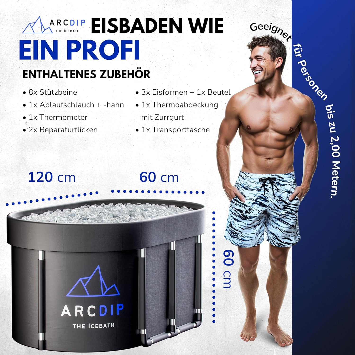 poolomio® Eisbad Oval Premium Set 120 x 60 x 60 cm | XXL Eisfass 340L für Zuhause & Outdoor | Eistonne mit Aluminiumrahmen, Isolierdeckel & Zubehör | Eiswanne für Kältetherapie & Regeneration