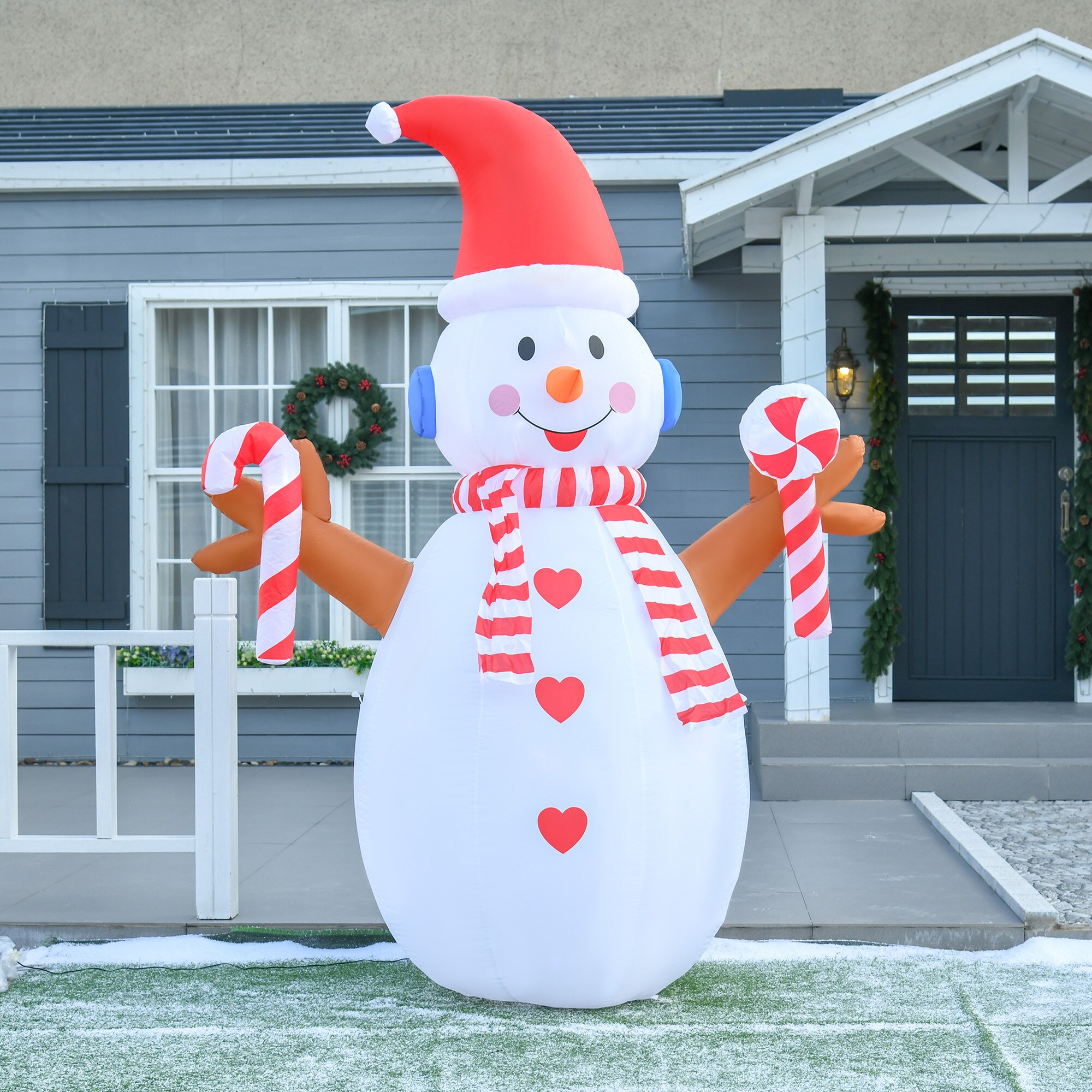 HOMCOM Weihnachtsdeko Weihnachtliche Dekoration, LED-Lichter, Automatisches Aufblasen Weiß, Rot 180 x 100 x 240 cm (BxTxH)