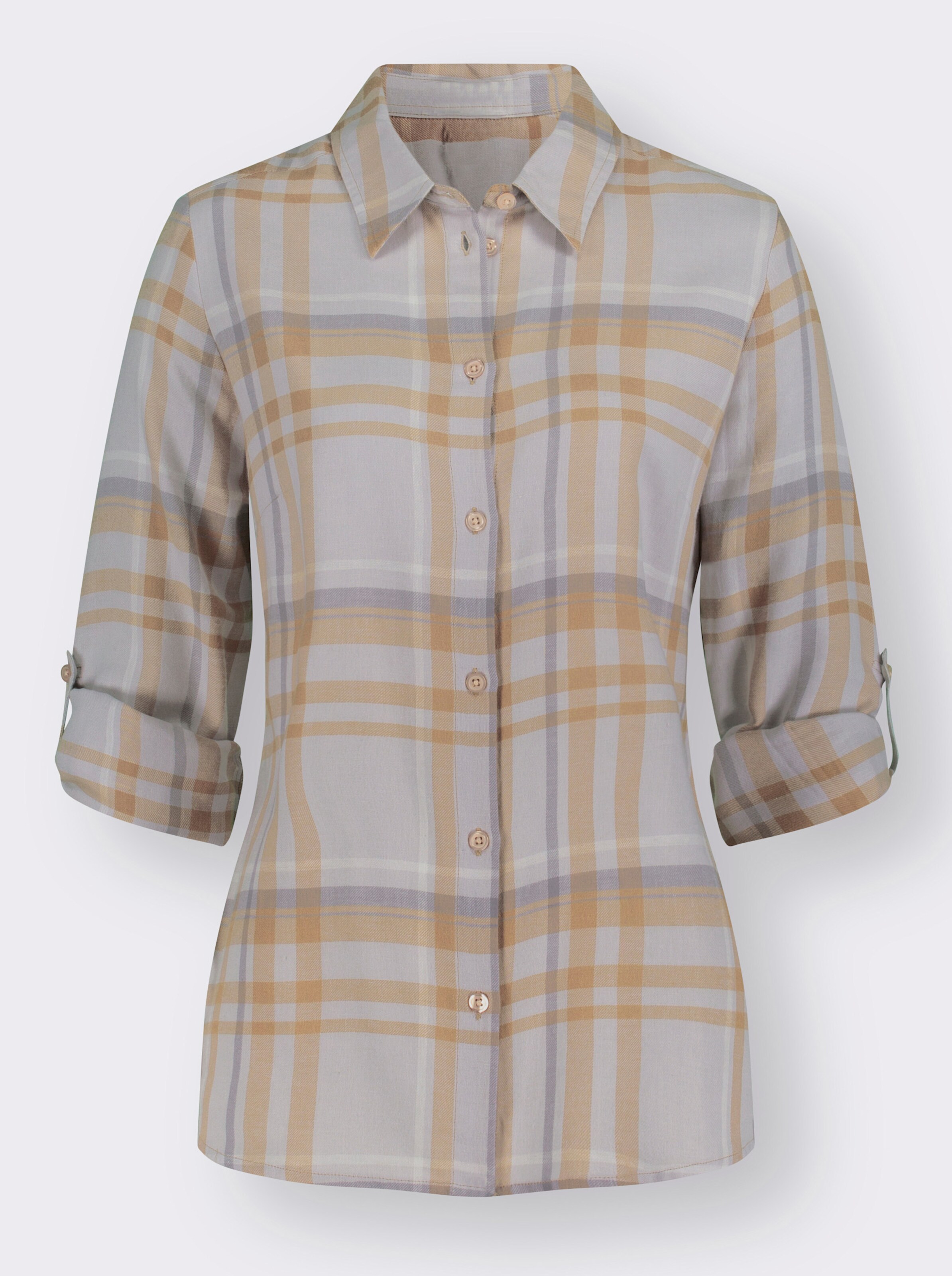 Flanellbluse mit krempelbaren Ärmeln